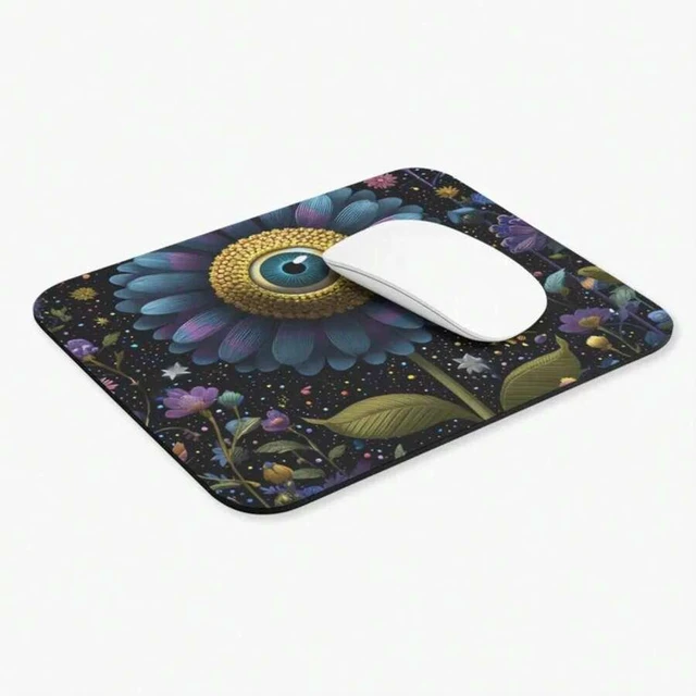 Alt view image 3 of 7 - Bks Eyeball Flower Mouse Pad 9.84x11.81in Polyester Fabric Rubber Base Non-Slip Gaming Desk Decor Office Supplies