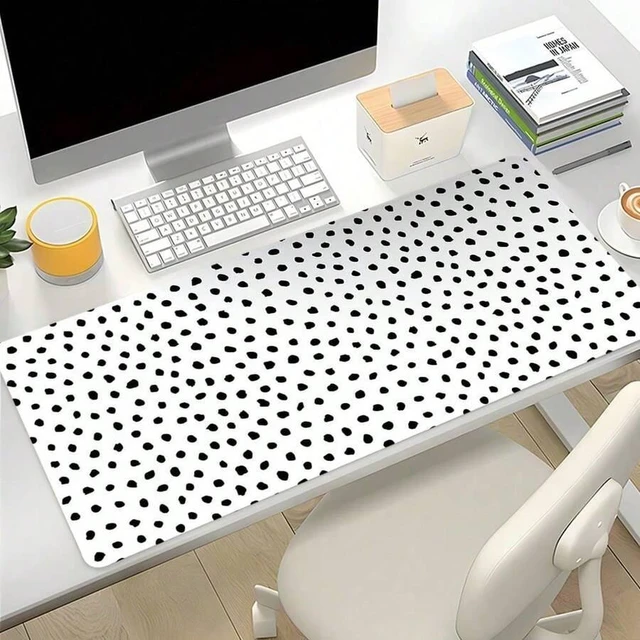 Main image of Bks 80*30*0.2cm Extra Large Mouse Pad 35.4x15.7 Inch Black White Boho Dot Stitched Edge Non-Slip Rubber Base Gaming Desk Mat