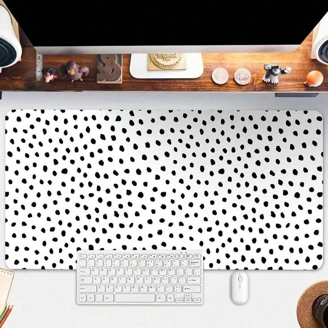 Alt view image 2 of 5 - Bks 80*30*0.2cm Extra Large Mouse Pad 35.4x15.7 Inch Black White Boho Dot Stitched Edge Non-Slip Rubber Base Gaming Desk Mat