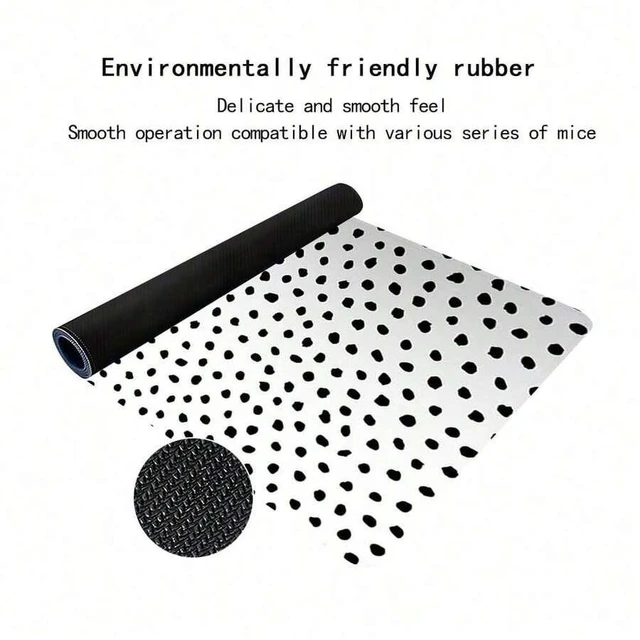 Alt view image 5 of 5 - Bks 80*30*0.2cm Extra Large Mouse Pad 35.4x15.7 Inch Black White Boho Dot Stitched Edge Non-Slip Rubber Base Gaming Desk Mat