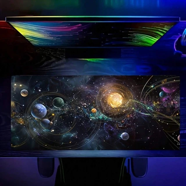 Alt view image 3 of 7 - Bks Oversized Gaming Mouse Pad, UV Reactive Rubber Base, Washable Polyester, Colorful Game Machine Design for Desk E-Sports