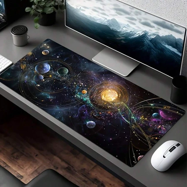 Alt view image 6 of 7 - Bks Oversized Gaming Mouse Pad, UV Reactive Rubber Base, Washable Polyester, Colorful Game Machine Design for Desk E-Sports