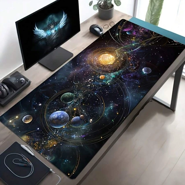 Alt view image 7 of 7 - Bks Oversized Gaming Mouse Pad, UV Reactive Rubber Base, Washable Polyester, Colorful Game Machine Design for Desk E-Sports