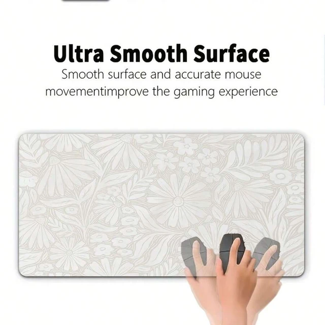 Alt view image 2 of 6 - Bks 23.6x13.8in Multi-Sized Mouse Pad Floral Block Print Soft Neutral Taupe White Pattern Gaming Office Travel Desk Accessory