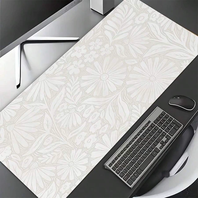 Alt view image 3 of 6 - Bks 23.6x13.8in Multi-Sized Mouse Pad Floral Block Print Soft Neutral Taupe White Pattern Gaming Office Travel Desk Accessory