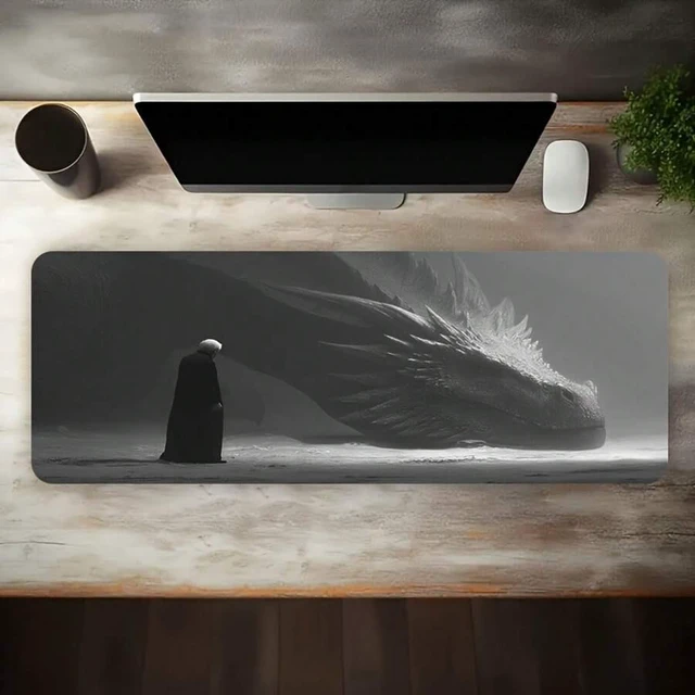 Alt view image 3 of 7 - Bks Large E-Sports Gaming Mouse Pad Black White Dragon Art Non-Slip Rubber Back Washable Polyester