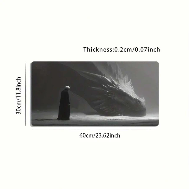 Alt view image 5 of 7 - Bks Large E-Sports Gaming Mouse Pad Black White Dragon Art Non-Slip Rubber Back Washable Polyester