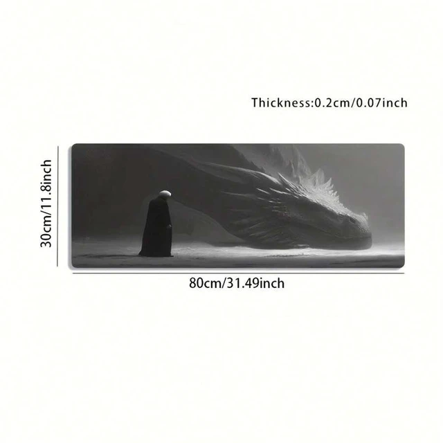 Alt view image 6 of 7 - Bks Large E-Sports Gaming Mouse Pad Black White Dragon Art Non-Slip Rubber Back Washable Polyester