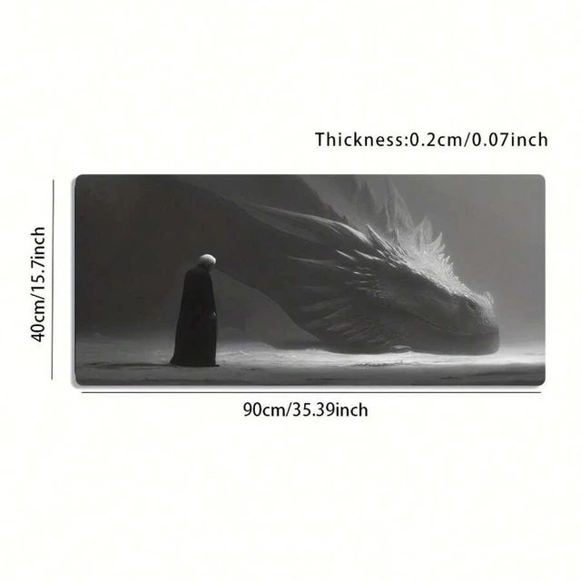 Alt view image 7 of 7 - Bks Large E-Sports Gaming Mouse Pad Black White Dragon Art Non-Slip Rubber Back Washable Polyester