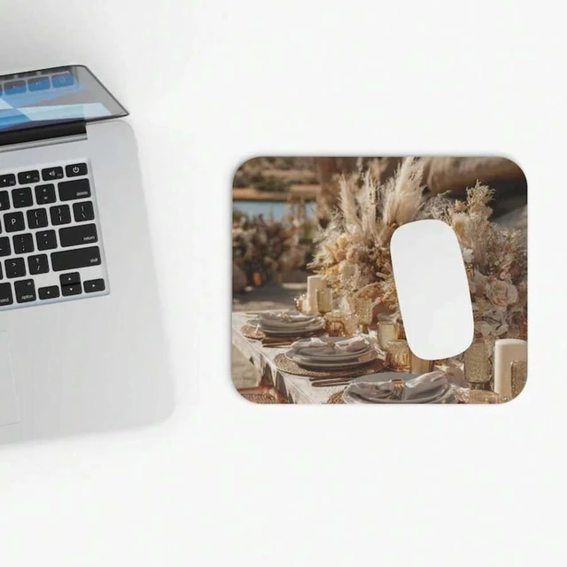 Alt view image 2 of 7 - Bks Neutral Boho Floral Mouse Pad 9.84x11.81in Polyester Desk Mat Non-Slip Rubber Base Tablescape
