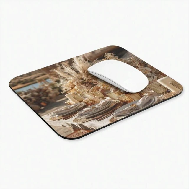 Alt view image 3 of 7 - Bks Neutral Boho Floral Mouse Pad 9.84x11.81in Polyester Desk Mat Non-Slip Rubber Base Tablescape