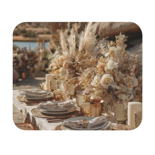 Alt view image 4 of 7 - Bks Neutral Boho Floral Mouse Pad 9.84x11.81in Polyester Desk Mat Non-Slip Rubber Base Tablescape