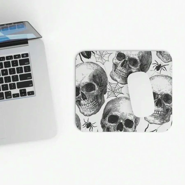 Main image of Bks Skull & Spider Web Mouse Pad 9.84x11.81in Halloween Gothic Design Polyester Fabric Non-Slip Rubber Base for Office