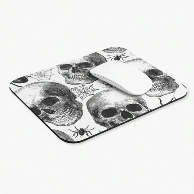 Alt view image 3 of 7 - Bks Skull & Spider Web Mouse Pad 9.84x11.81in Halloween Gothic Design Polyester Fabric Non-Slip Rubber Base for Office