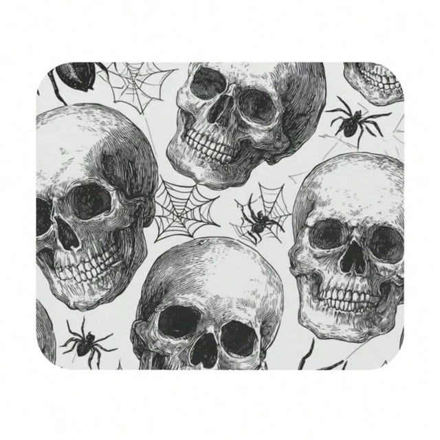 Alt view image 4 of 7 - Bks Skull & Spider Web Mouse Pad 9.84x11.81in Halloween Gothic Design Polyester Fabric Non-Slip Rubber Base for Office