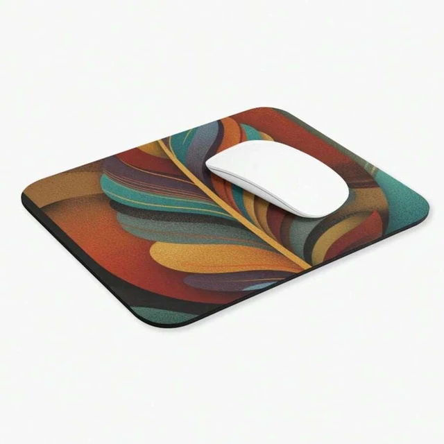 Alt view image 3 of 7 - Bks 9.84x11.81in Earth-Tone Eagle Feather Mouse Pad | Colorful Retro Desk Mat, Polyester Fabric with Rubber Base for Office Gaming
