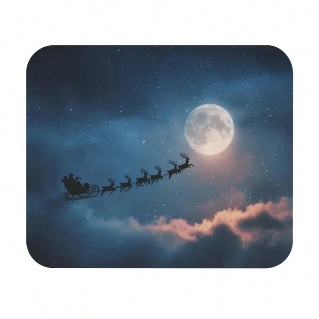 Alt view image 4 of 7 - Bks 9.84x11.81in Sleigh Moon Silhouette Mouse Pad Christmas Desk Mat Non-Slip Rubber Base for Office Gaming