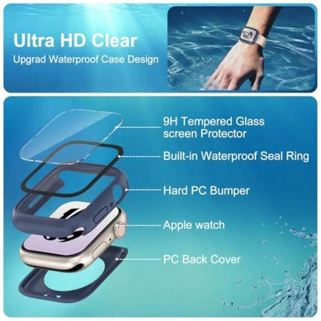 Alt view image 7 of 7 - Bks 3-in-1 Waterproof Case for Apple Watch 40mm SE 3/SE 2/Series 6/5/4 with Tempered Glass Screen Protector and PC Bumper