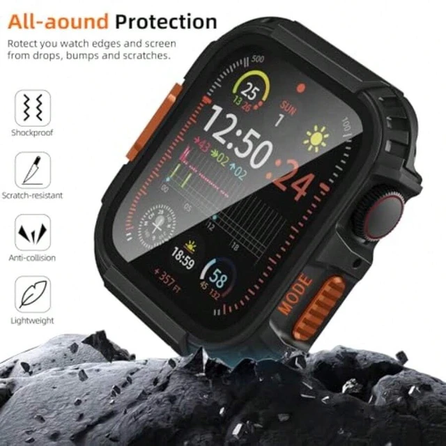 Alt view image 4 of 7 - Bks Rugged Waterproof Case For Apple Watch Series 11 10 With Tempered Glass Screen Protector, Durable Hard Bumper Protective Face Cover For 46 Mm