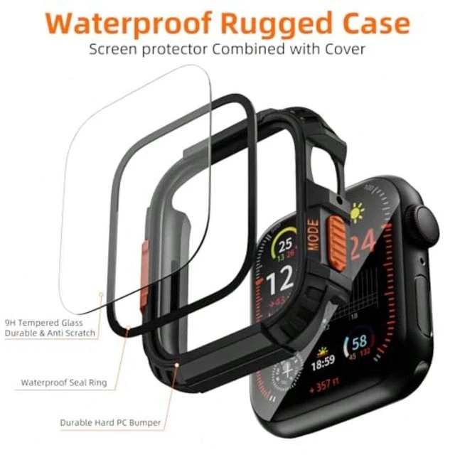Alt view image 5 of 7 - Bks Rugged Waterproof Case For Apple Watch Series 11 10 With Tempered Glass Screen Protector, Durable Hard Bumper Protective Face Cover For 46 Mm