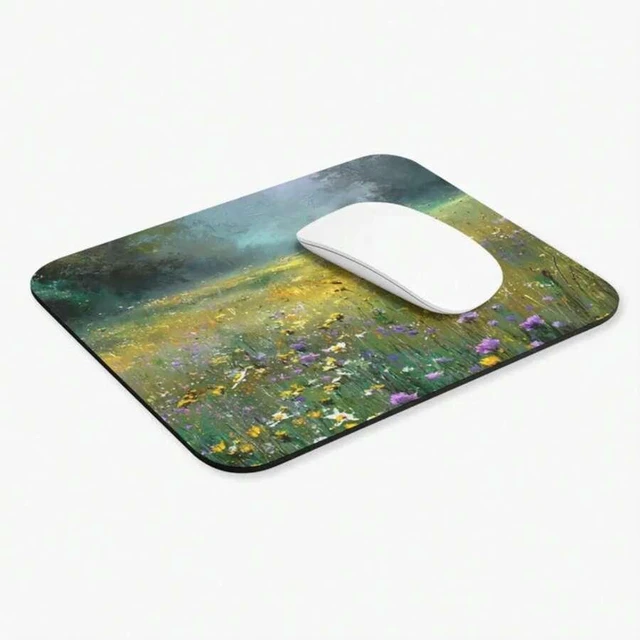 Alt view image 3 of 7 - Bks 9.84x11.81in Morning Wildflowers Mouse Pad, Flower Field Landscape Desk Mat, Non-Slip Rubber Base, Polyester Fabric for Office Gaming