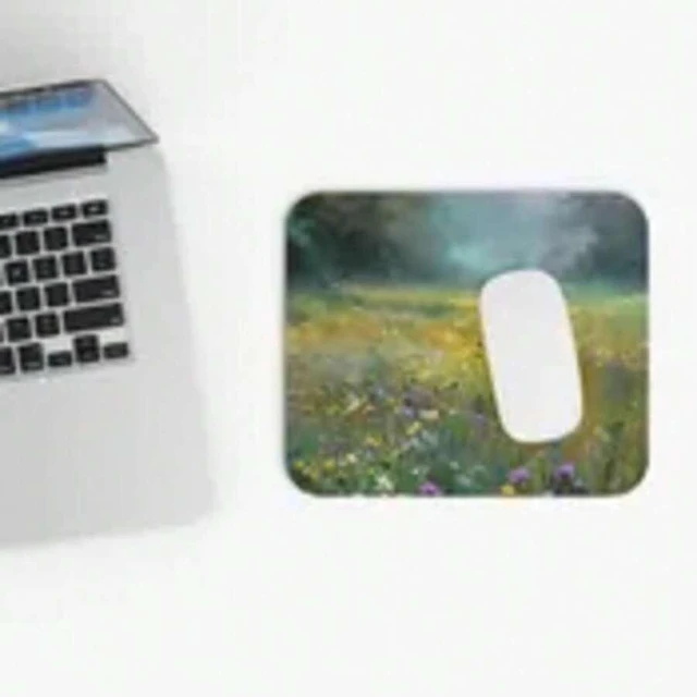 Alt view image 5 of 7 - Bks 9.84x11.81in Morning Wildflowers Mouse Pad, Flower Field Landscape Desk Mat, Non-Slip Rubber Base, Polyester Fabric for Office Gaming