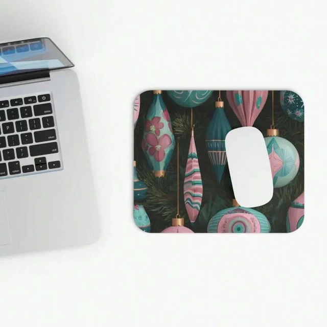 Alt view image 2 of 7 - Bks Retro Teal Mouse Pad 30x25cm | Holiday Desk Mat, Office Accessories, Christmas Gift, Non-Slip Rubber Base, Polyester Fabric
