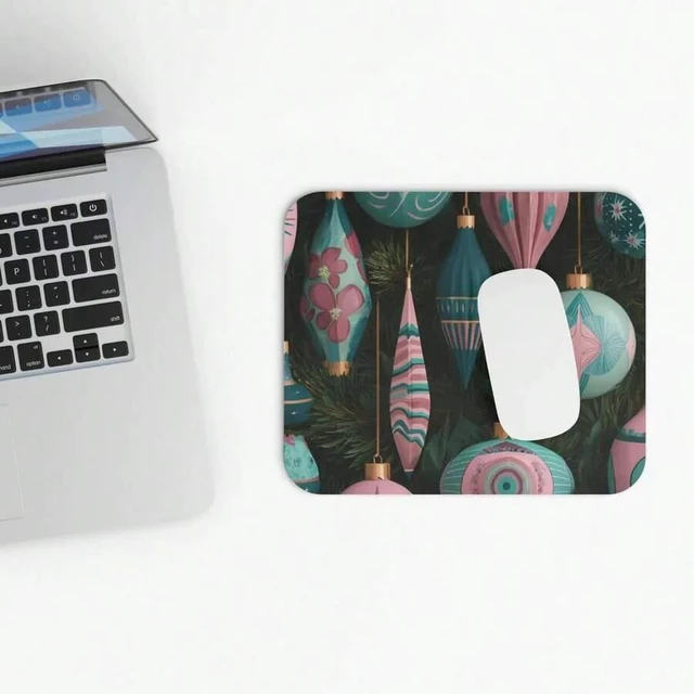 Alt view image 5 of 7 - Bks Retro Teal Mouse Pad 30x25cm | Holiday Desk Mat, Office Accessories, Christmas Gift, Non-Slip Rubber Base, Polyester Fabric