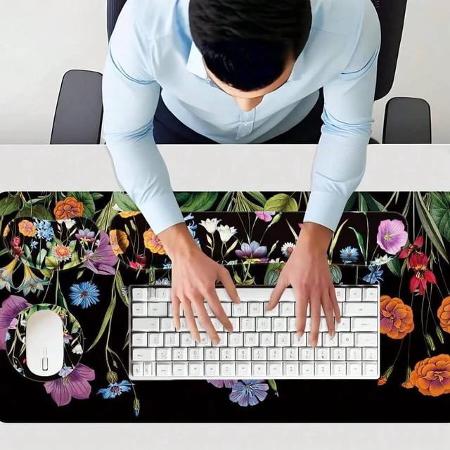 Alt view image 3 of 7 - Bks 4-Piece Ergonomic Keyboard Mouse Pad Set with Wrist Rests and Cup Coaster for Home Office Gaming Desk