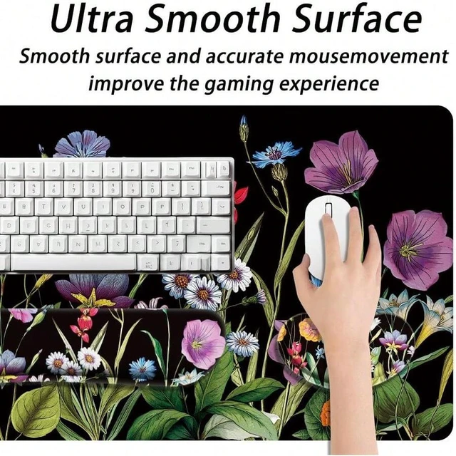 Alt view image 5 of 7 - Bks 4-Piece Ergonomic Keyboard Mouse Pad Set with Wrist Rests and Cup Coaster for Home Office Gaming Desk