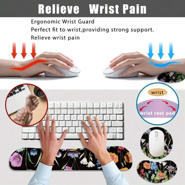 Alt view image 7 of 7 - Bks 4-Piece Ergonomic Keyboard Mouse Pad Set with Wrist Rests and Cup Coaster for Home Office Gaming Desk