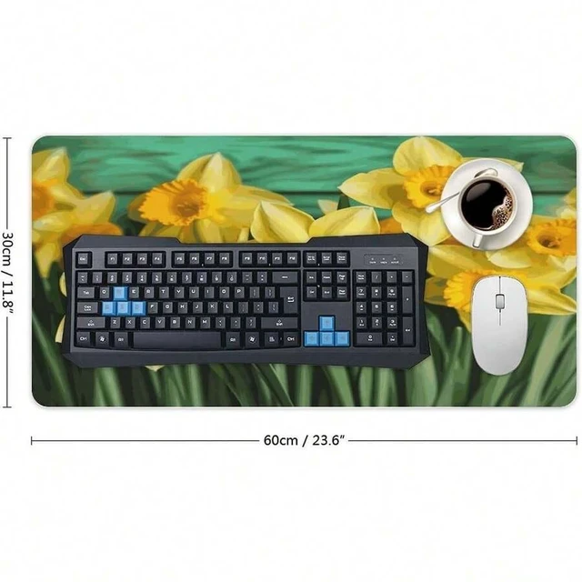 Alt view image 3 of 7 - Bks Yellow Daffodils Flowers Desk Mat Large Mouse Pad Non-Slip Waterproof Rubber Base for Computer Keyboard Home Office Accessories 24x12in