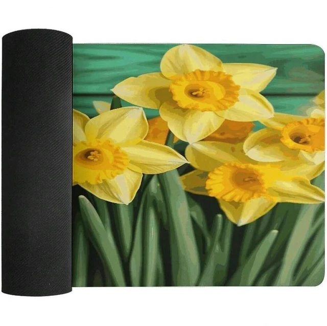 Alt view image 4 of 7 - Bks Yellow Daffodils Flowers Desk Mat Large Mouse Pad Non-Slip Waterproof Rubber Base for Computer Keyboard Home Office Accessories 24x12in