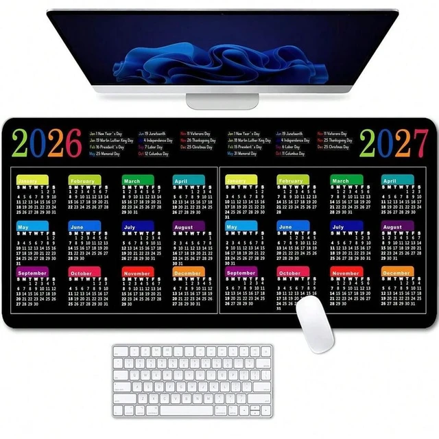Alt view image 3 of 5 - Bks Large Gaming Mouse Pad 2026-2027 Calendar With Holidays Modern Black Business Mousepad For Desktop Work Game Office
