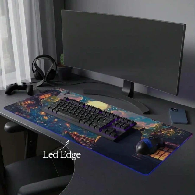 Alt view image 6 of 6 - Bks Large Desk Mat Japanese Art Gaming Mousepad RGB LED Extended Keyboard Pad Option Deskmat