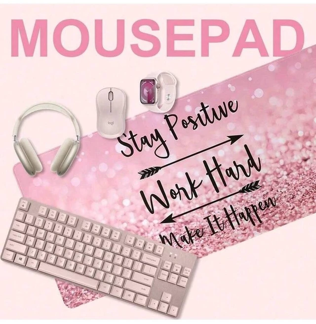 Main image of Bks Pink Beach Mouse Pad, 80x30cm Large Anti Slip Gaming Desk Mat for Keyboard Size Stylish