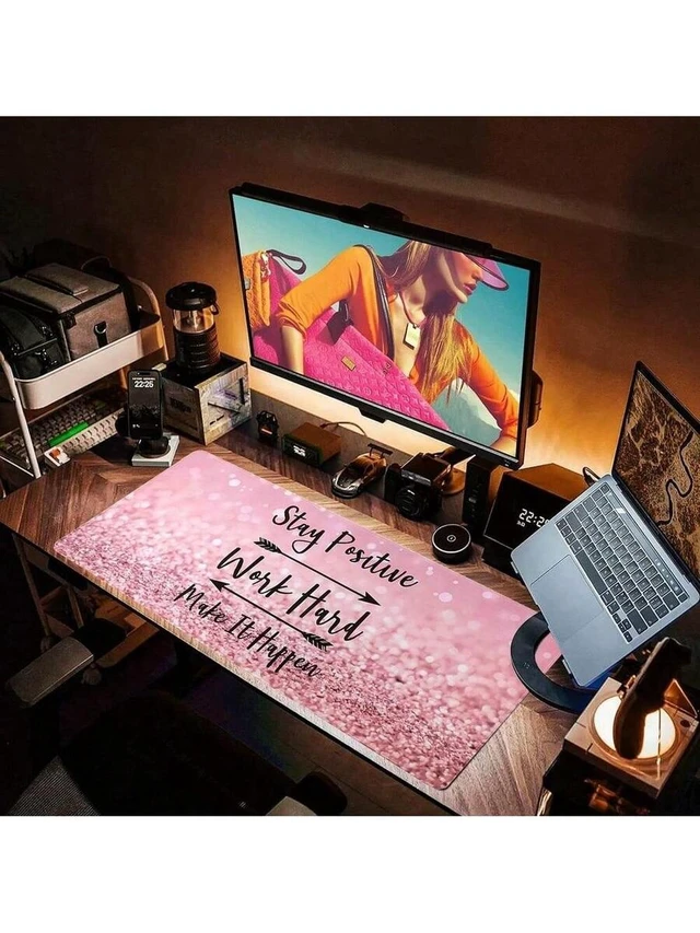 Alt view image 3 of 5 - Bks Pink Beach Mouse Pad, 80x30cm Large Anti Slip Gaming Desk Mat for Keyboard Size Stylish