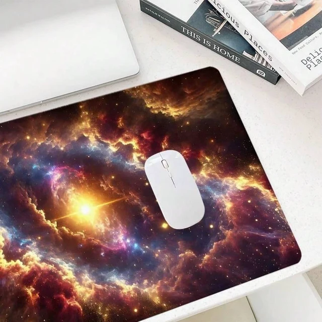 Alt view image 3 of 5 - Bks Cosmic Nebula Pattern Mouse Pad, Rectangle Gaming Mouse Pad, Non-Slip Rubber Base Stitched Edge Desk Pad For Laptop Desktop