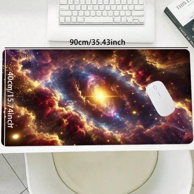 Alt view image 4 of 5 - Bks Cosmic Nebula Pattern Mouse Pad, Rectangle Gaming Mouse Pad, Non-Slip Rubber Base Stitched Edge Desk Pad For Laptop Desktop