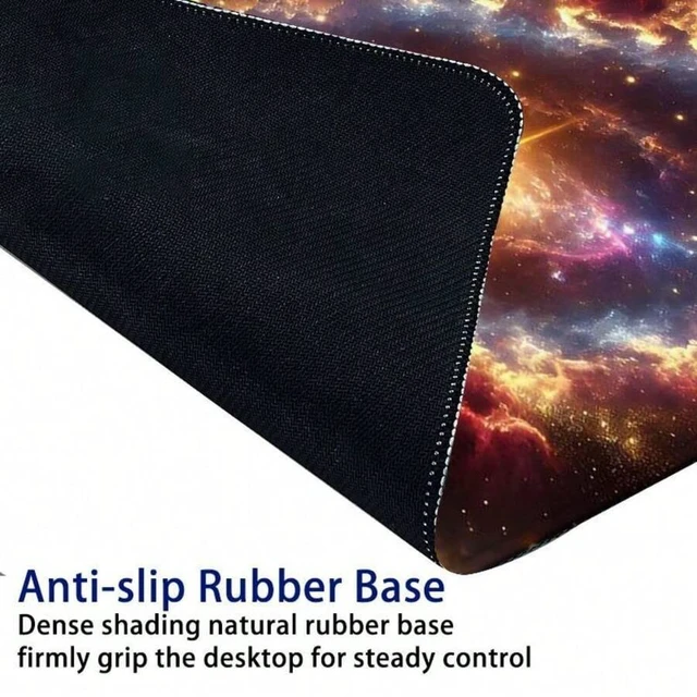 Alt view image 5 of 5 - Bks Cosmic Nebula Pattern Mouse Pad, Rectangle Gaming Mouse Pad, Non-Slip Rubber Base Stitched Edge Desk Pad For Laptop Desktop