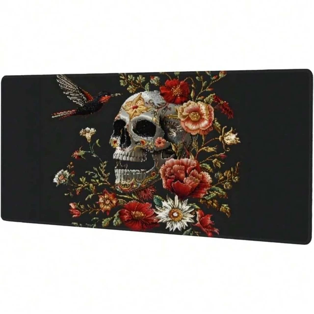 Main image of Bks Large Gaming Mouse Pad Abstract Skulls Roses Non-Slip Rubber Base Keyboard Mat With Stitched Edges For Office Home Desk Protector 31.5x11.8 Inch