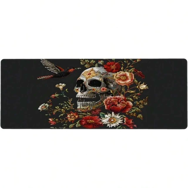 Alt view image 3 of 7 - Bks Large Gaming Mouse Pad Abstract Skulls Roses Non-Slip Rubber Base Keyboard Mat With Stitched Edges For Office Home Desk Protector 31.5x11.8 Inch