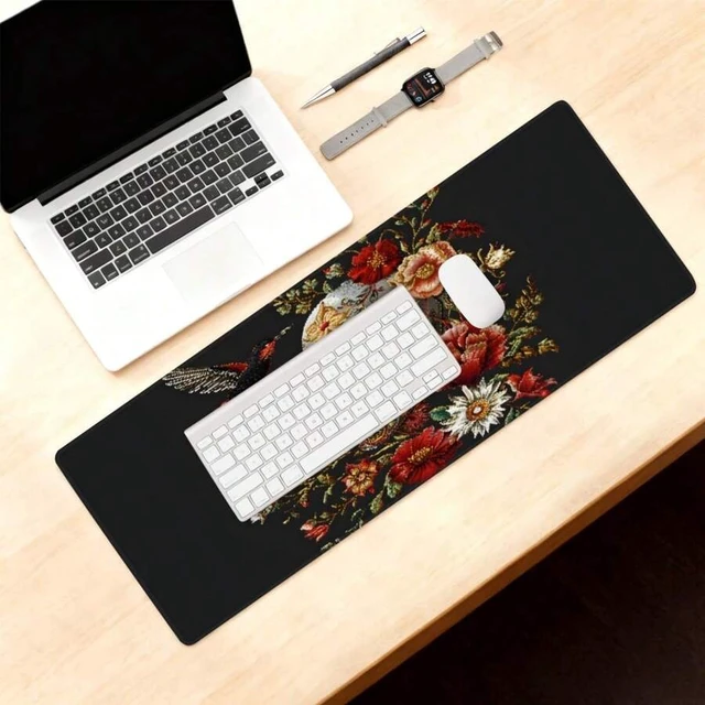 Alt view image 7 of 7 - Bks Large Gaming Mouse Pad Abstract Skulls Roses Non-Slip Rubber Base Keyboard Mat With Stitched Edges For Office Home Desk Protector 31.5x11.8 Inch