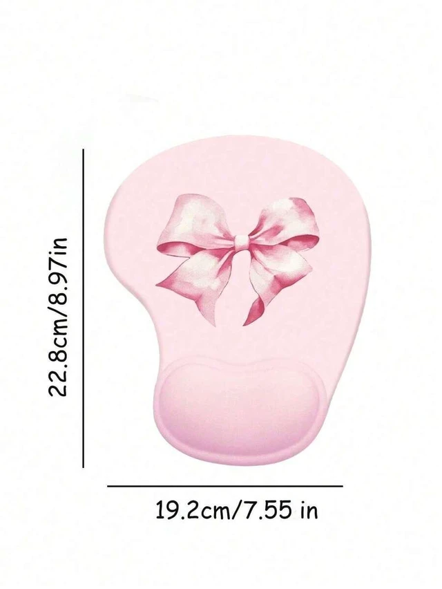 Alt view image 3 of 7 - Bks Pink Bow Mouse Pad with Gel Wrist Rest, Soft Lycra Surface, Non-Slip Base, Ergonomic Design for Office and Gaming