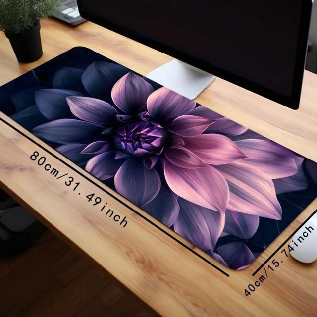 Alt view image 4 of 7 - Bks Large Gaming Mouse Pad, Lotus Flower Pattern, Non-Slip Rubber Base, Stitched Edge Desk Mat for Laptop PC Home Office