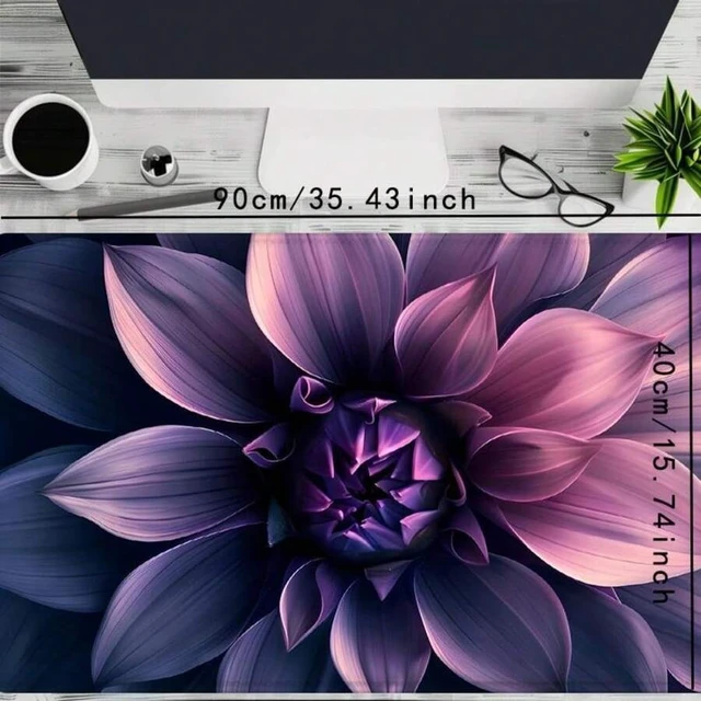 Alt view image 6 of 7 - Bks Large Gaming Mouse Pad, Lotus Flower Pattern, Non-Slip Rubber Base, Stitched Edge Desk Mat for Laptop PC Home Office