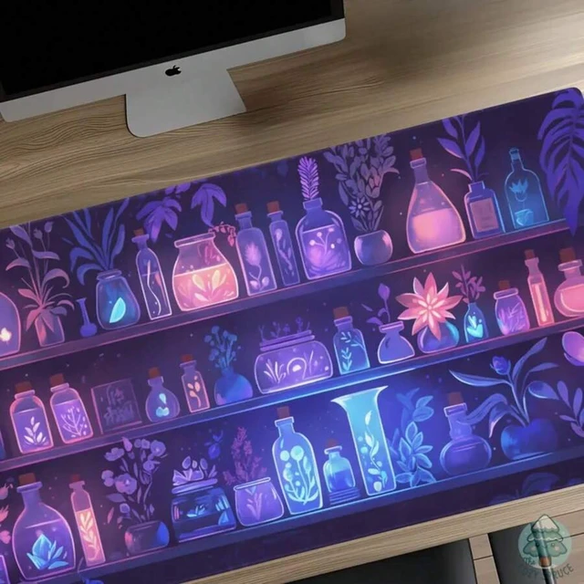 Alt view image 4 of 4 - Bks Large Desk Mat Mouse Pad, Dark Academia Witchy Design, Potions Workspace Decor, Soft Fabric Surface with Rubber Base