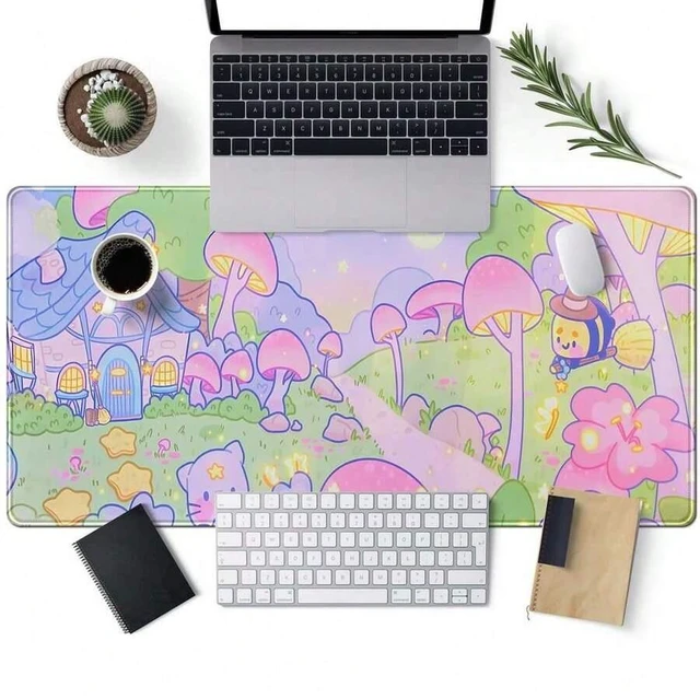 Alt view image 3 of 6 - Bks Large Pastel Mushroom Desk Mat Extended Gaming Mousepad for Laptop Keyboard Long Anime Style Computer Pad