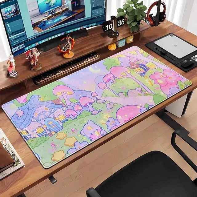 Alt view image 4 of 6 - Bks Large Pastel Mushroom Desk Mat Extended Gaming Mousepad for Laptop Keyboard Long Anime Style Computer Pad