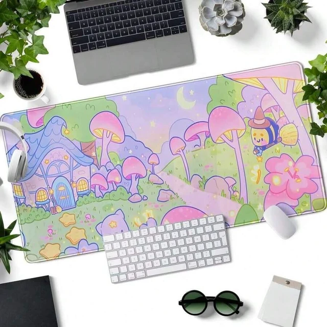 Alt view image 5 of 6 - Bks Large Pastel Mushroom Desk Mat Extended Gaming Mousepad for Laptop Keyboard Long Anime Style Computer Pad